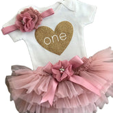 Baby Girls First 1st Birthday Outfit - Dusty pink.
